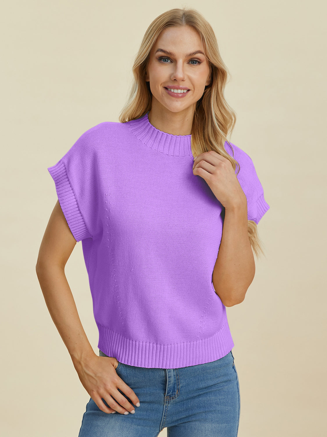 Double Take Full Size Mock Neck Short Sleeve Sweater - In Style Chics Boutique LLC