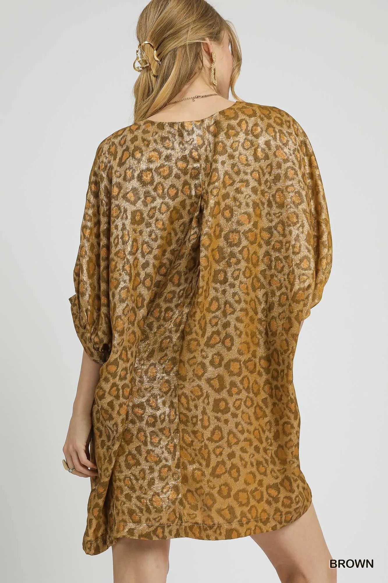 Metallic Leopard Print V-Neck Kimono Dress at In Style Chics Boutique 