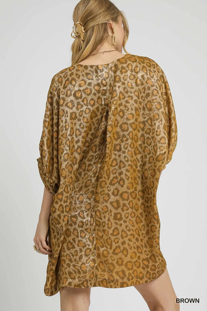 Metallic Leopard Print V-Neck Kimono Dress at In Style Chics Boutique 