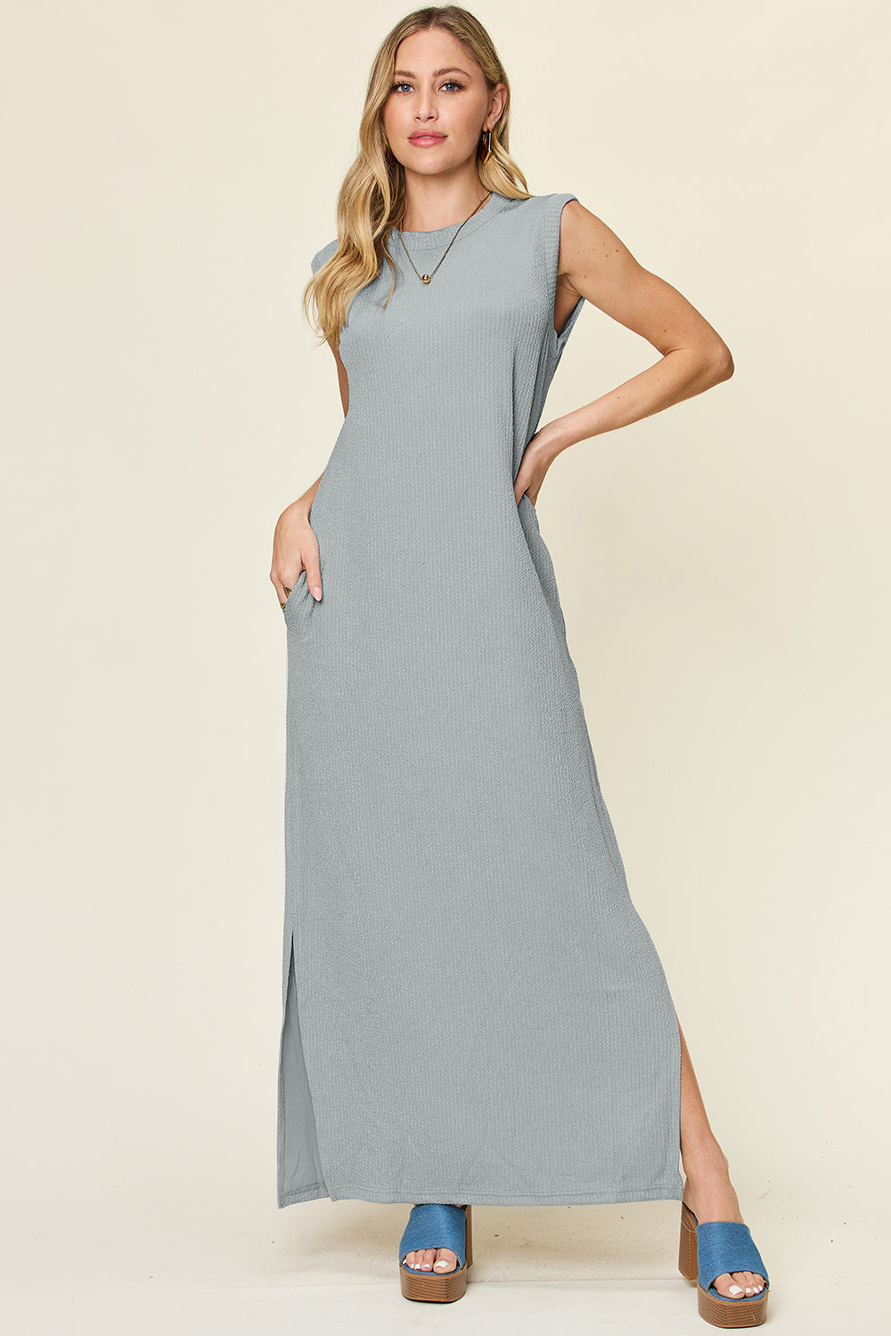 Double Take Full Size Texture Mock Neck Sleeveless Maxi Dress - In Style Chics Boutique LLC