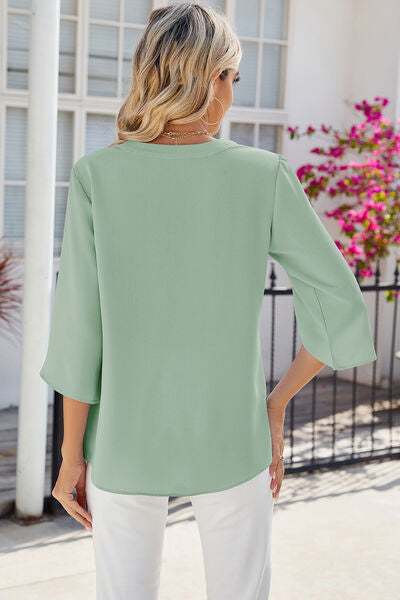 Women's Notched Half Button T-Shirt - In Style Chics Boutique Online Clothing 