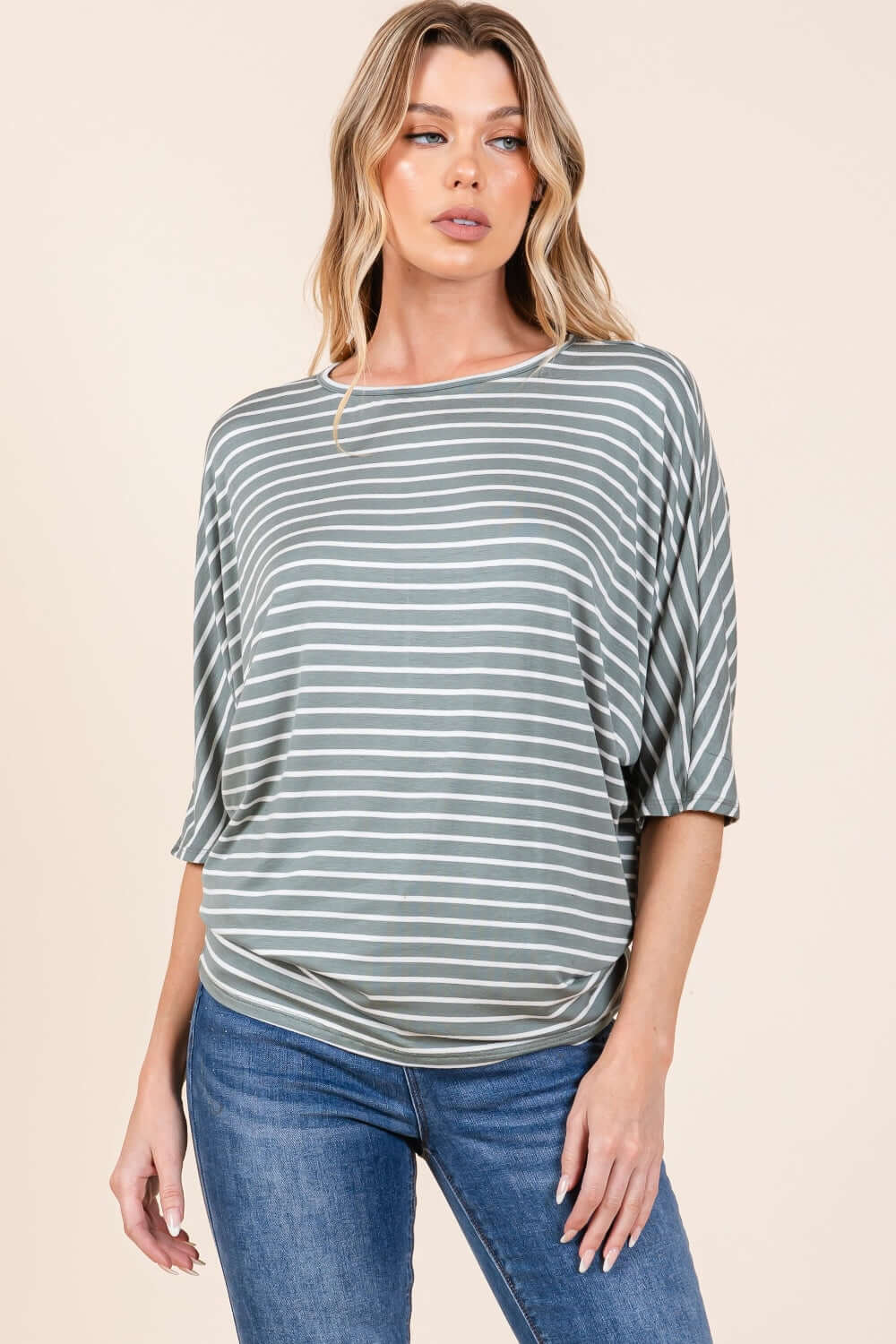 Striped Boat Neck Dolman Sleeve Top - Cute Clothes Online - In Style Chics Boutique Women's Juniors Apparel 