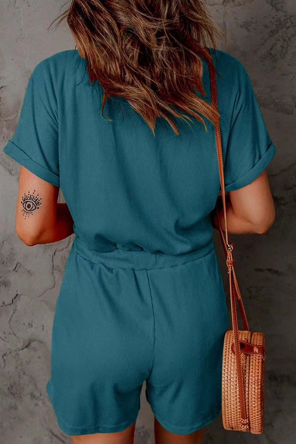 Full Size Drawstring V-Neck Short Sleeve Romper - More Colors! - In Style Chics Boutique LLC