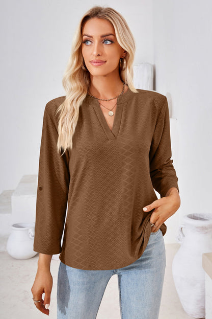 V-Neck Roll-Tap Sleeve Blouse - In Style Chics Boutique LLC