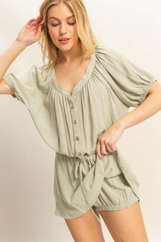 Drawstring Hem Short Sleeve Top and Skort Set - Outfits - Cute Clothing Online - In Style Chics Boutique Women's Juniors Apparel 