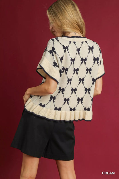 Bow Knit Ruffle Sleeve Sweater at In Style Chics Boutique 