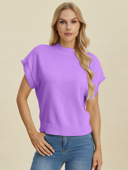 Double Take Full Size Mock Neck Short Sleeve Sweater - In Style Chics Boutique LLC