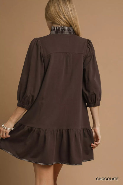 French Terry Ruffle Hem Dress with Plaid Trim at In Style Chics Boutique Fall Fashion Must Haves