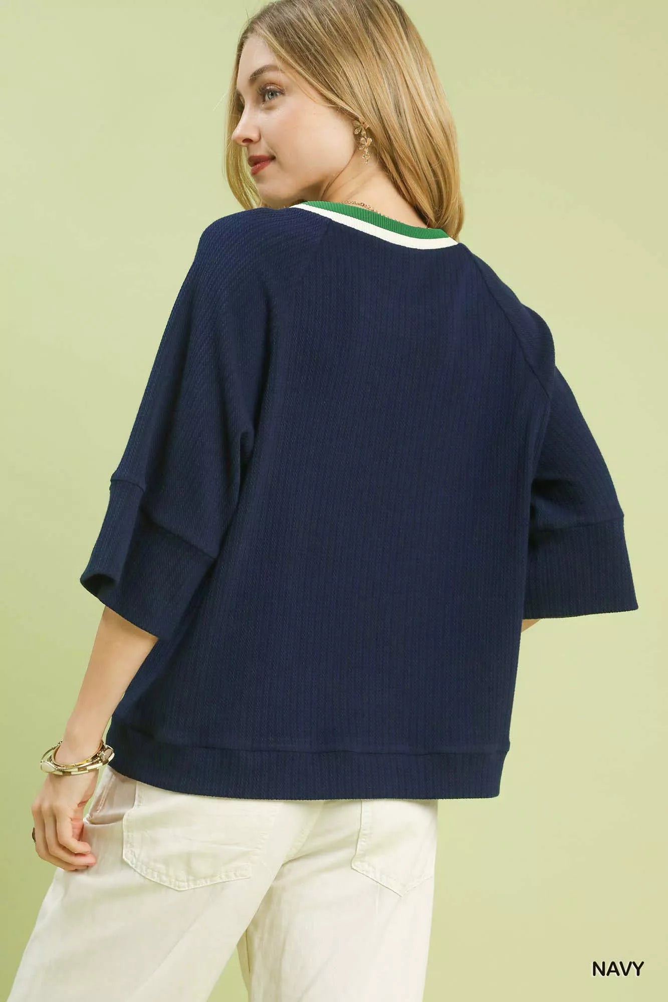 Shop Ribbed Knit Navy Top with Contrast Trim at In Style Chics Boutique 