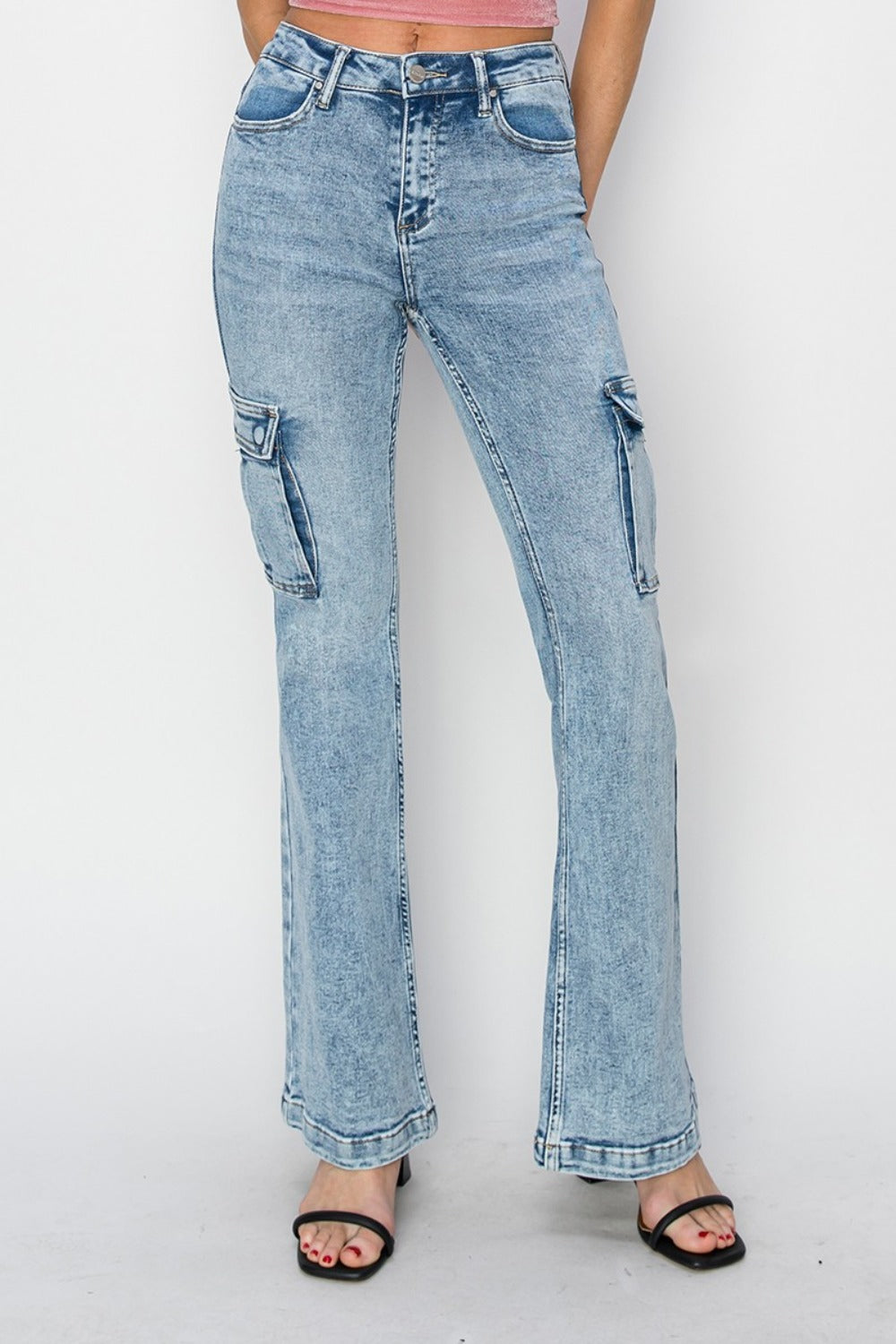 RISEN Full Size High Rise Cargo Flare Jeans - In Style Chics Boutique LLC