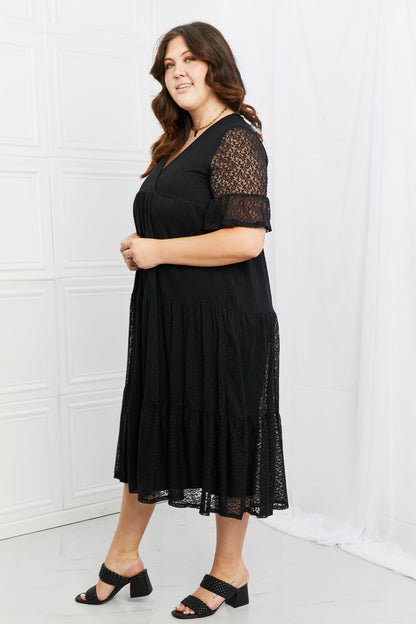 Black Lace Dress, Midi Tiered - Made in USA - In Style Chics Boutique Women's Clothes Plus Size 