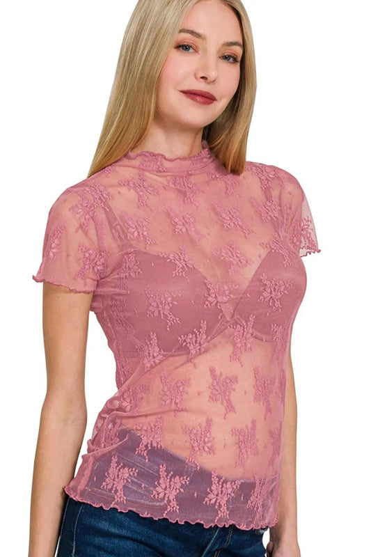 Lace See-through Layering Short Sleeve Top - In Style Chics Boutique Cute Clothes Online Women's Juniors 
