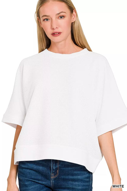 Shop White Short Sleeve Top, Double Knit Banded Bottom 🤍 at In Style Chics Boutique 