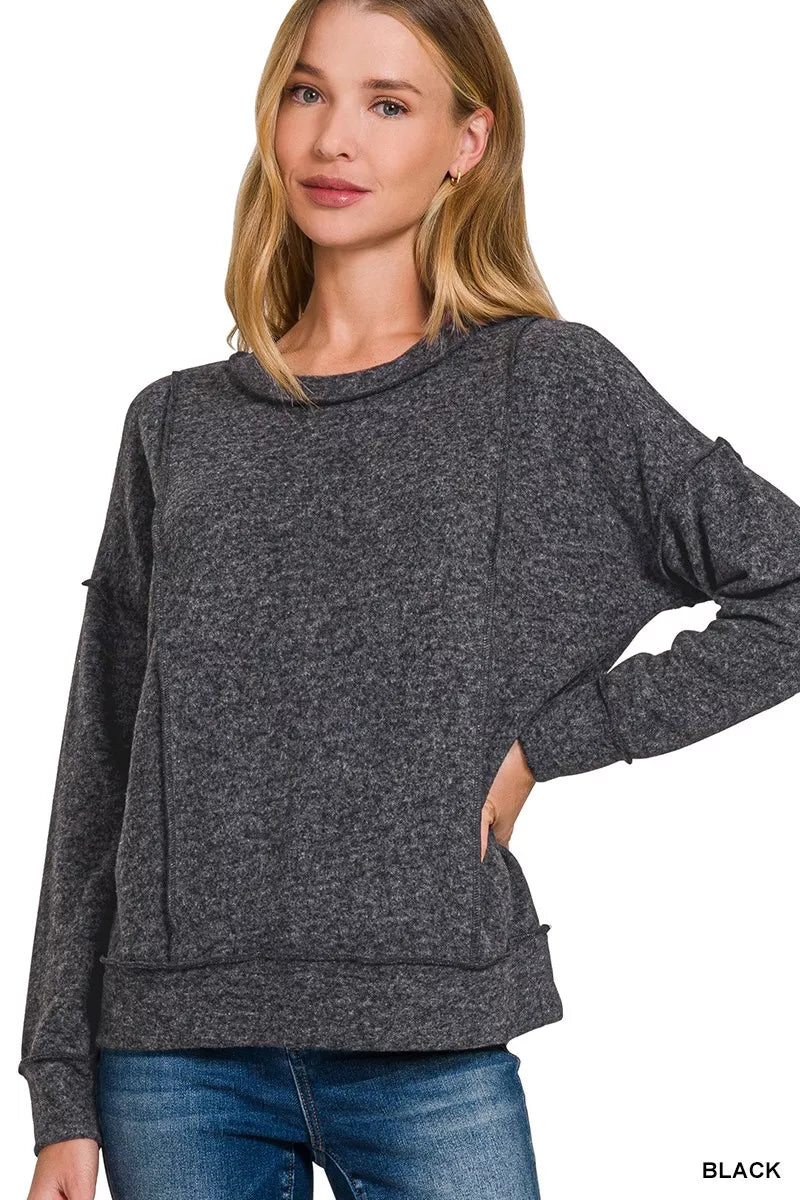 Zenana Brushed Hacci Drop Shoulder Sweater