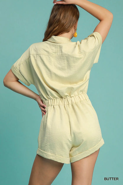 Button Down Charmeuse Romper at In Style Chics Boutique 