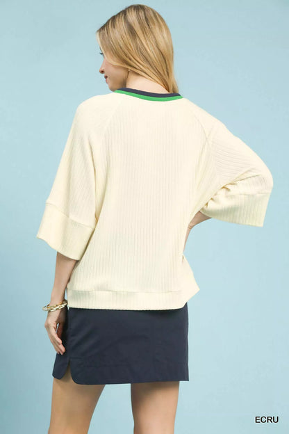 Shop Ribbed Knit Top with Contrast Trim at In Style Chics Boutique 