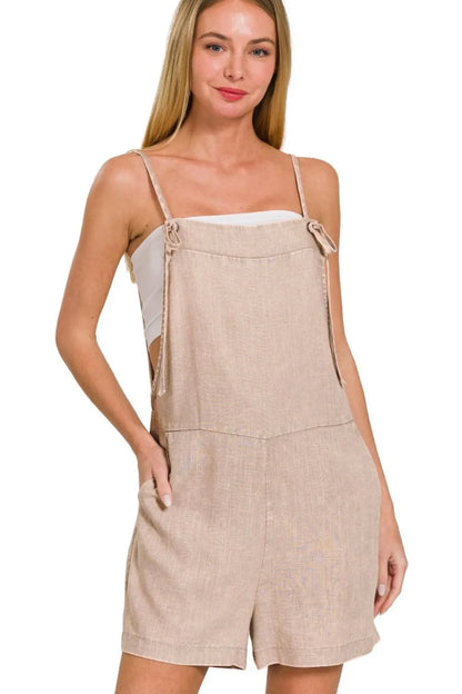 Washed Linen Knot Strap Romper - In Style Chics Boutique 