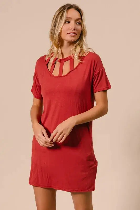 Front Cutout Mini Tee Dress with Pockets - Shop Cute Clothes Online - In Style Chics Boutique Women's Juniors Apparel 