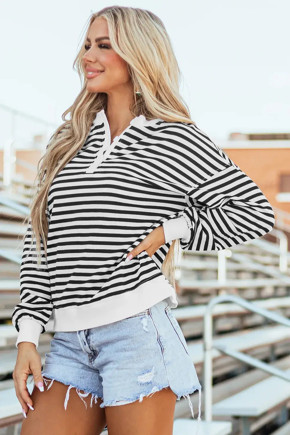 Striped Dropped Shoulder Long Sleeve Sweatshirt - In Style Chics Boutique LLC