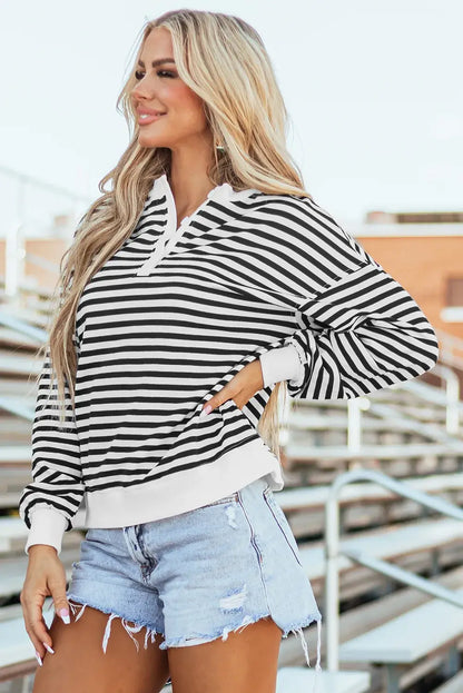Striped Dropped Shoulder Long Sleeve Sweatshirt - In Style Chics Boutique LLC