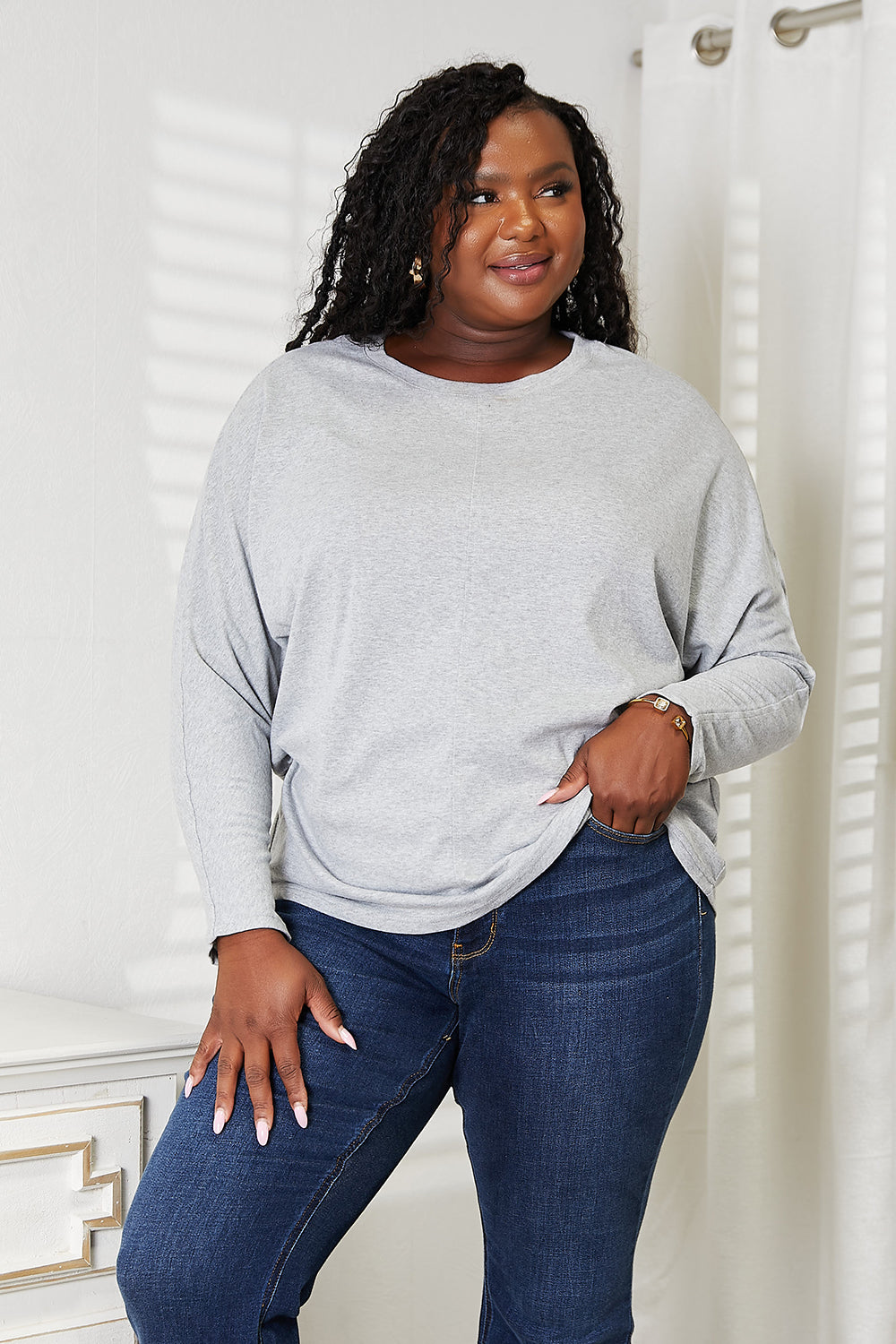 Double Take Seam Detail Round Neck Long Sleeve Top - In Style Chics Boutique LLC