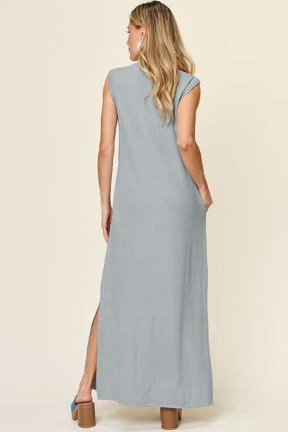 Double Take Full Size Texture Mock Neck Sleeveless Maxi Dress - In Style Chics Boutique LLC