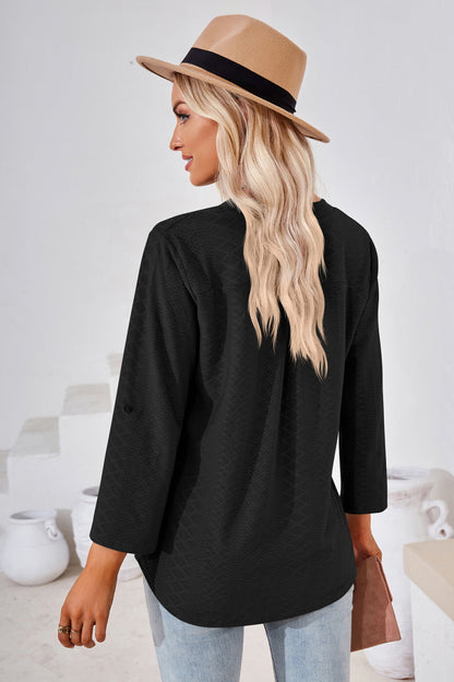V-Neck Roll-Tap Sleeve Blouse - In Style Chics Boutique LLC