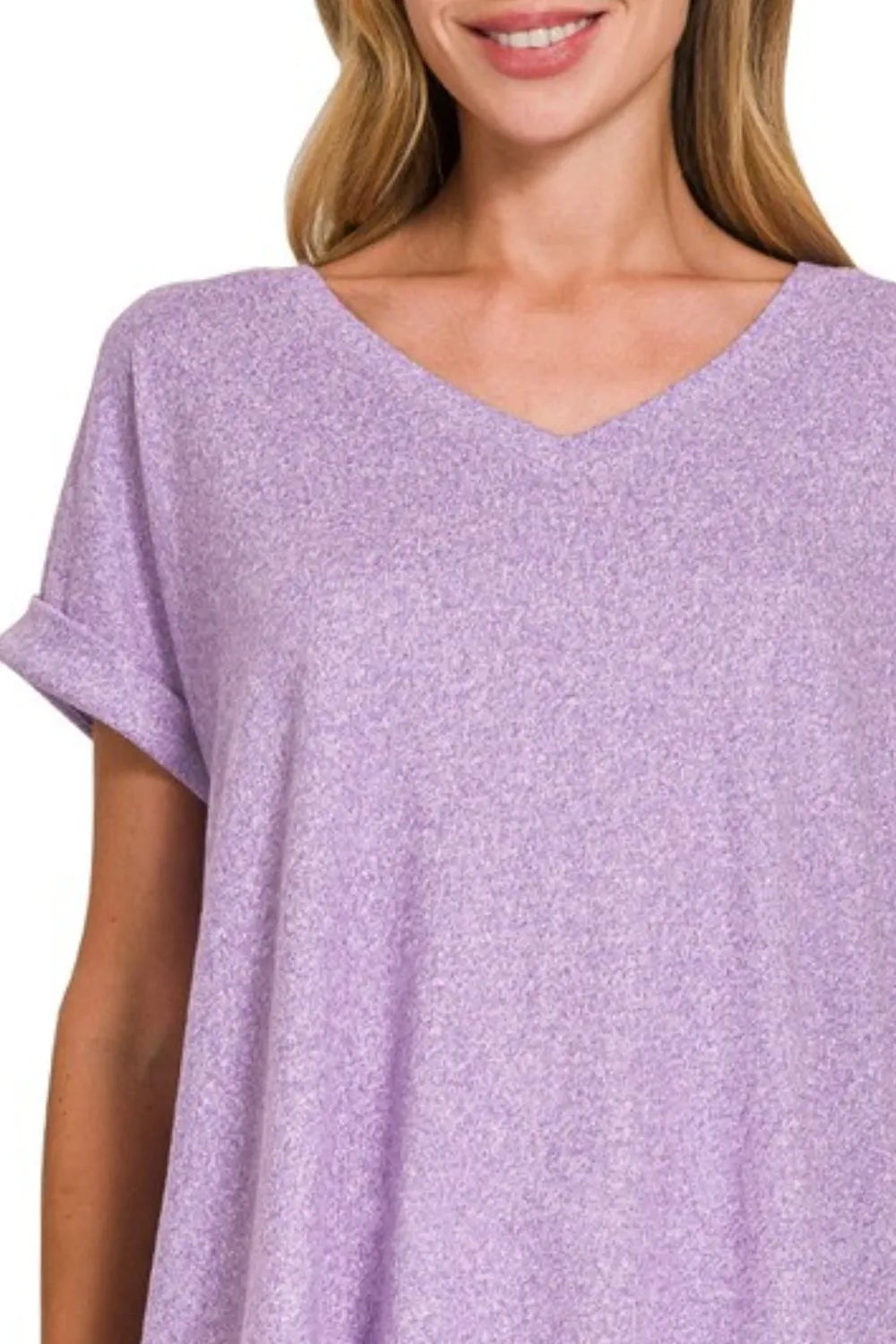 V-neck Tee in Soft Melange Hacci  - In Style Chics Boutique Women's Juniors Clothes Online 