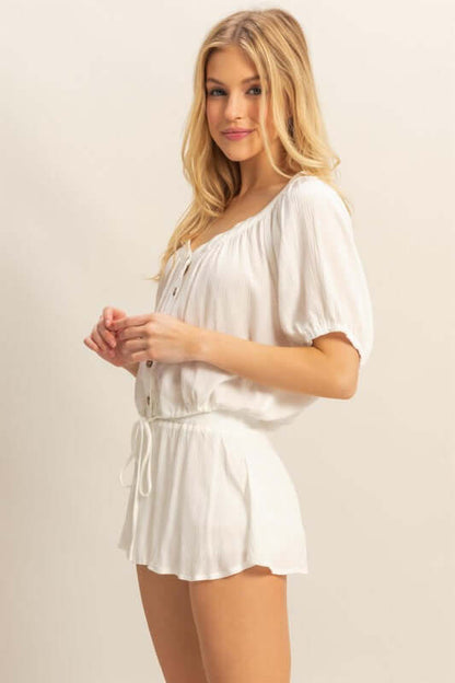 Drawstring Hem Short Sleeve Top and Skort Set - Cute Clothing Online - In Style Chics Boutique Women's Juniors Apparel 