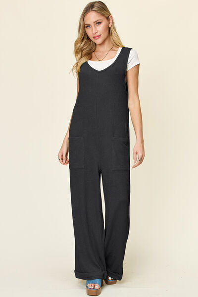 Textured Sleeveless Wide Leg Jumpsuit - In Style Chics Boutique Cute Clothes Online 