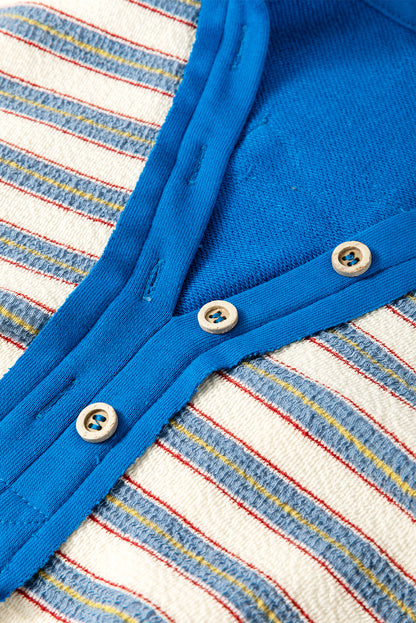 Stripe Collared V Neck Drop Shoulder Top - In Style Chics Boutique LLC