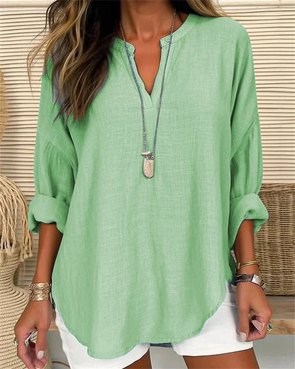 Cotton And Linen Loose Casual Stand Collar Shirt - More Colors! - In Style Chics Boutique LLC