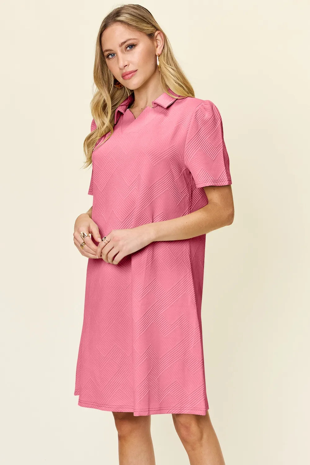 Short Sleeve Dress, Textured Collared Neck - In Style Chics Boutique Women's Juniors Plus Size Clothes 