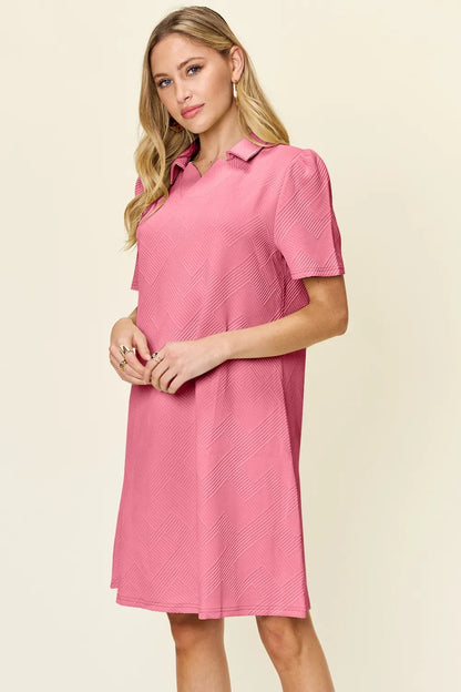 Short Sleeve Dress, Textured Collared Neck - In Style Chics Boutique Women's Juniors Plus Size Clothes 