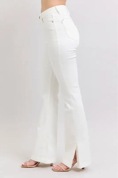 Judy Blue High Waist Side Slit Slim Bootcut White Jeans - In Style Chics Boutique Women's Juniors Plus Size Apparel Online 