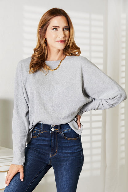 Double Take Seam Detail Round Neck Long Sleeve Top - In Style Chics Boutique LLC