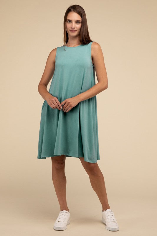Sleeveless Flared Dress with Side Pockets - In Style Chics Boutique LLC