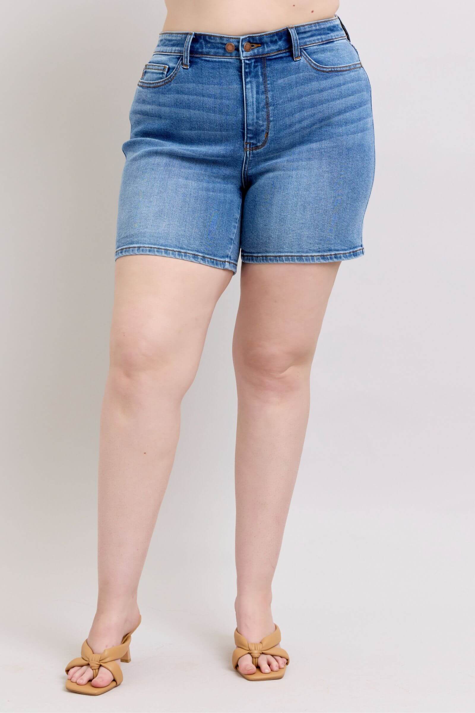 Judy Blue 2 Button Denim Shorts with Pockets -  In Style Chics Boutique Women's Juniors Plus Size Apparel Online 