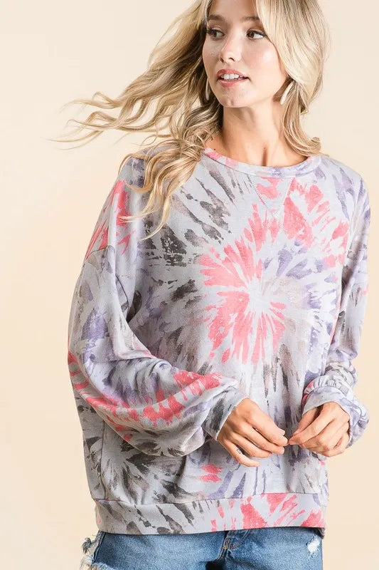 Terry Pull Over, Tie Dye Print Sweatshirt at In Style Chics Boutique 