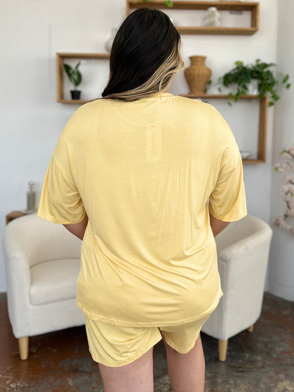 Basic Bae Bamboo Round Neck Drop Shoulder T-Shirt and Shorts Set - In Style Chics Boutique LLC