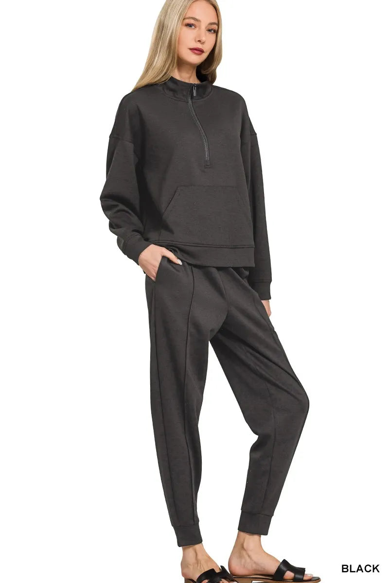 Scuba Half Zip Black Sweatshirt and Joggers Set at In Style Chics Boutique Outfits