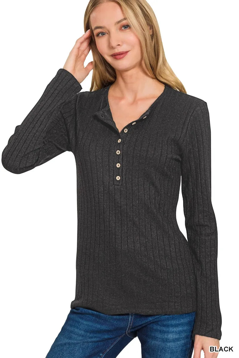 Ribbed Long Sleeve Half Button Top at In Style Chics Boutique 