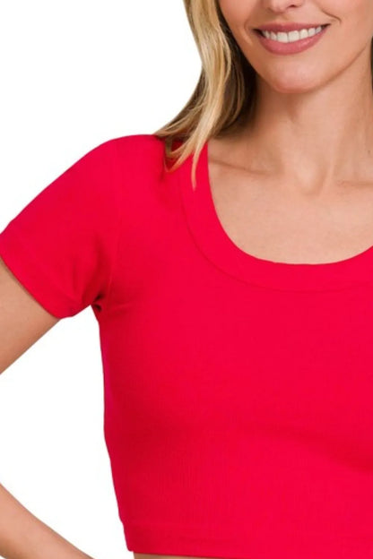 Short Sleeve Crop Top, Ribbed Scoop Neck - In Style Chics Boutique Cute Clothes Online Fourth of July tee 