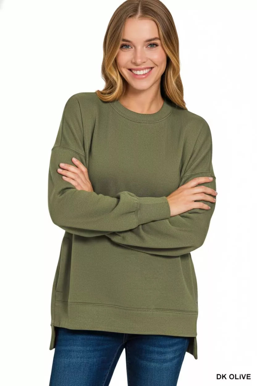 Fleece Hi-low Boyfriend Sweatshirt with Pockets at In Style Chics Boutique 