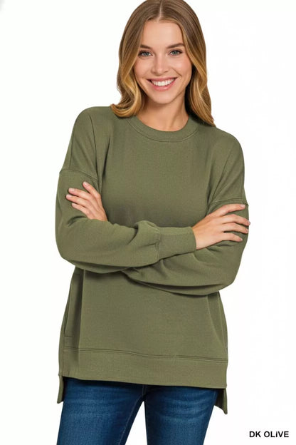 Fleece Hi-low Boyfriend Sweatshirt with Pockets at In Style Chics Boutique 