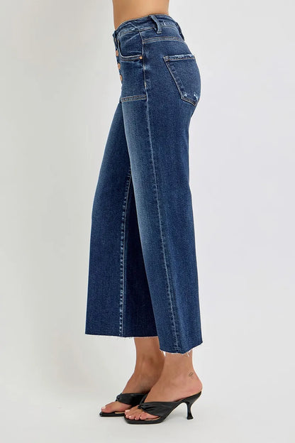 RISEN Cropped Jeans High Rise Wide Leg Button Up - In Style Chics Boutique 
