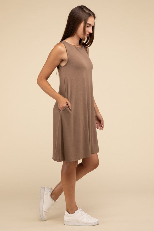 Sleeveless Flared Dress with Side Pockets - In Style Chics Boutique LLC