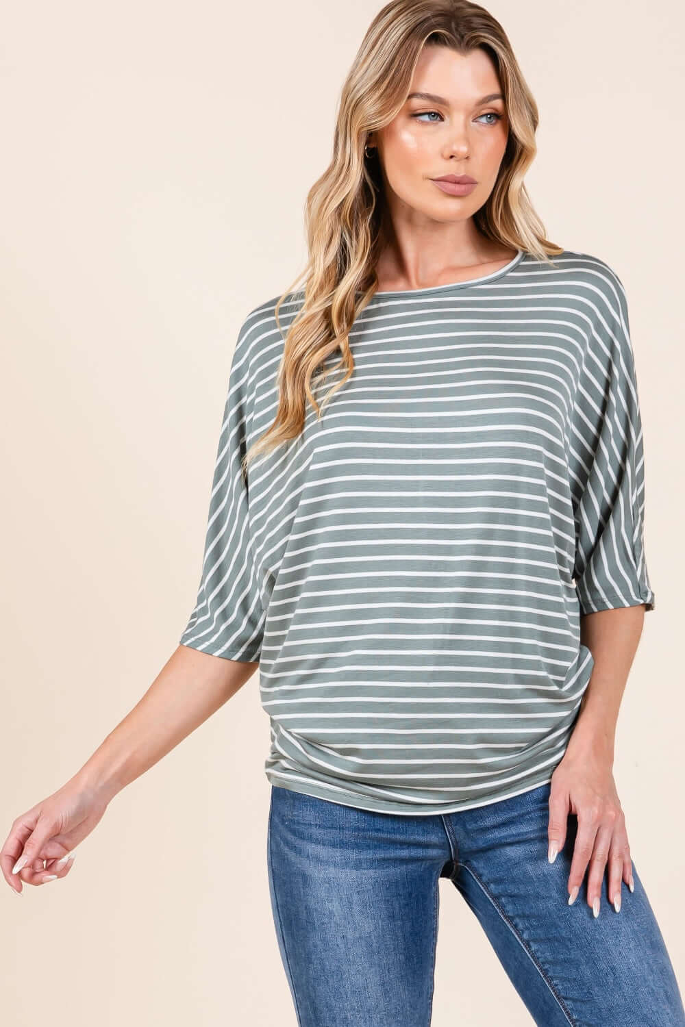 Striped Boat Neck Dolman Sleeve Top - Cute Clothes Online - In Style Chics Boutique Women's Juniors Apparel 