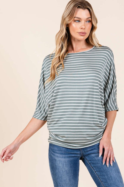 Striped Boat Neck Dolman Sleeve Top - Cute Clothes Online - In Style Chics Boutique Women's Juniors Apparel 