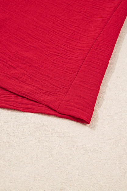 Fiery Red Plus Size Shirred Cuff Dolman Oversized Tunic Blouse